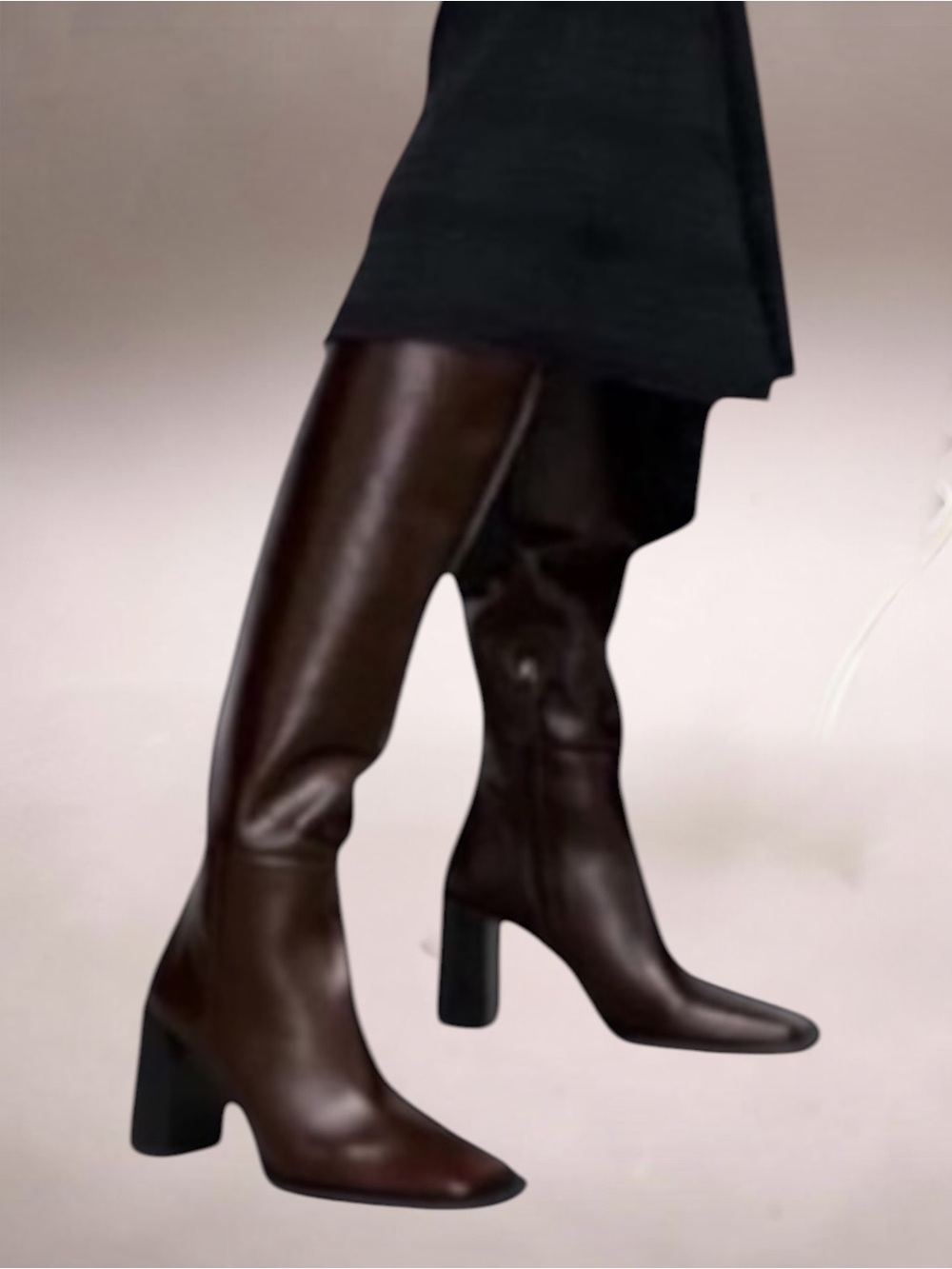 ZARA LEATHER HEELED OVER-THE-KNEE BOOTS BURGUNDY Size 36